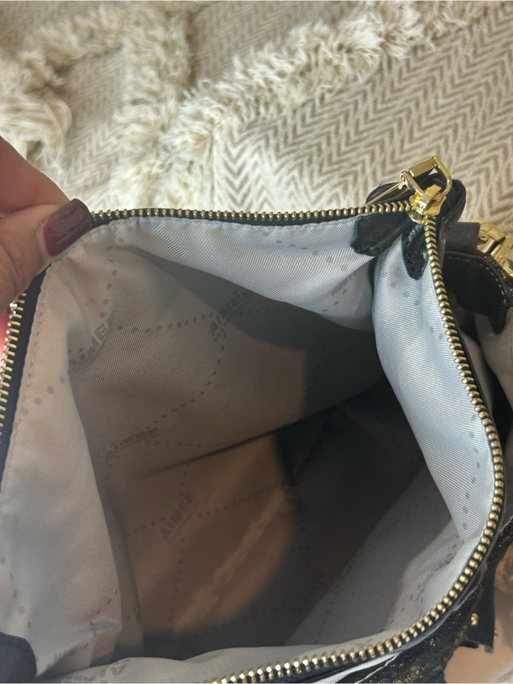 Aimee Kestenberg Black Leather Satchel with Gold Metallic Detail - Picture 8 of 12